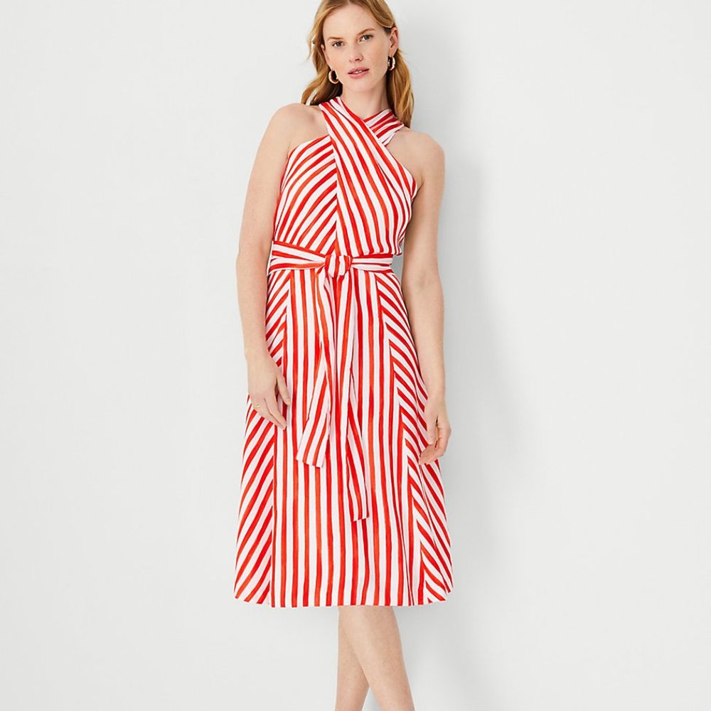 Ann Taylor Striped Crossover Neck Wrap Dress NEW WITH TAGS